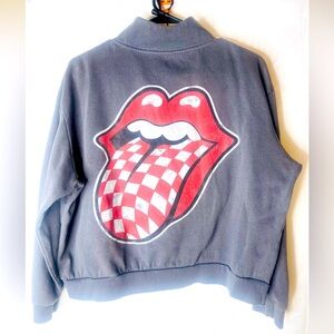 The Rolling Stones Womens L Pullover Long Sleeve Cropped Graphic Gray Sweatshirt